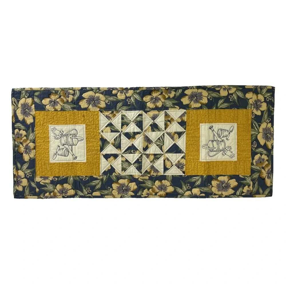 Pieced Embroidered Quilted Table Runner 16